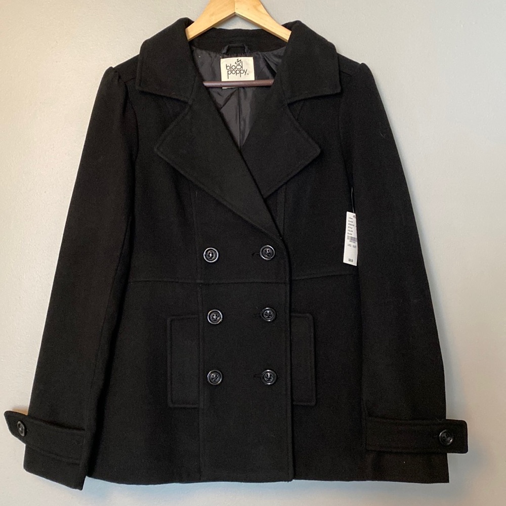 Black poppy peacoat